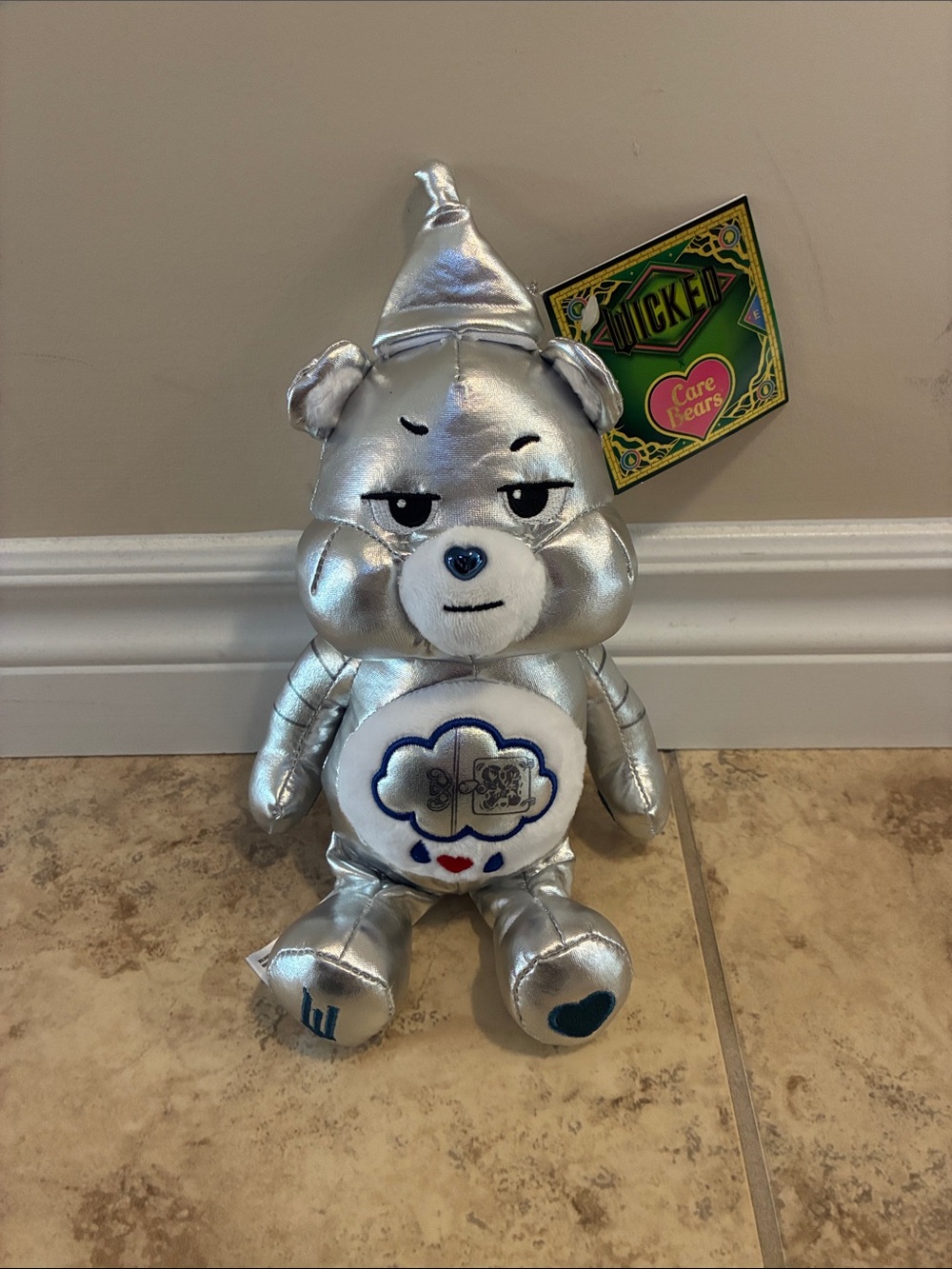 Wicked Grumpy as Tin Man Tinman metallic Silver Plush Bear NEW Care Bear